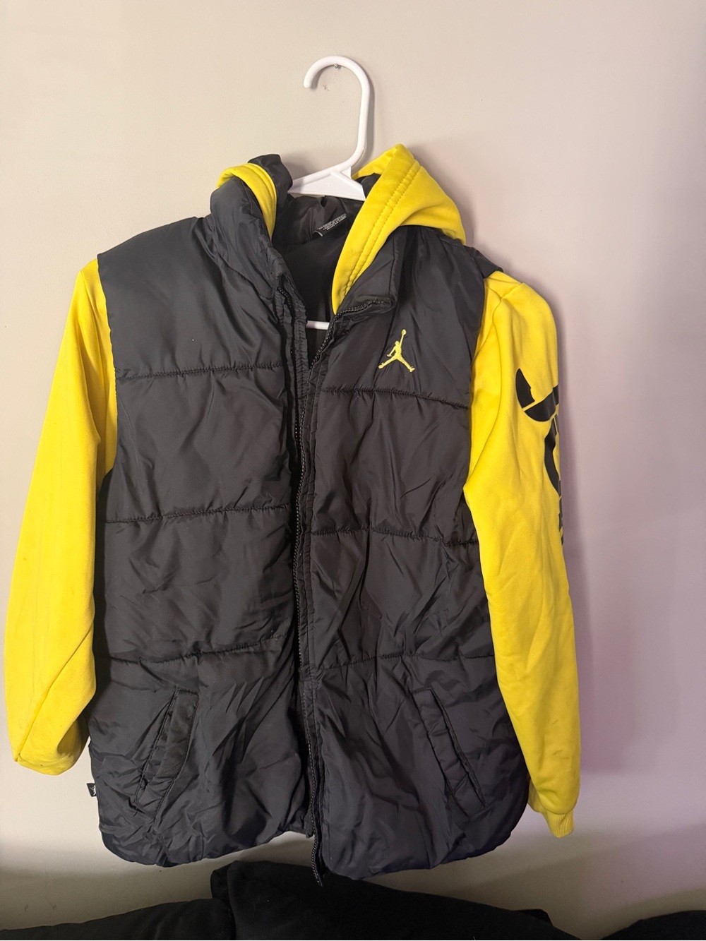 Jordan Black Puffer Jacket with Yellow Sleeves & Hood